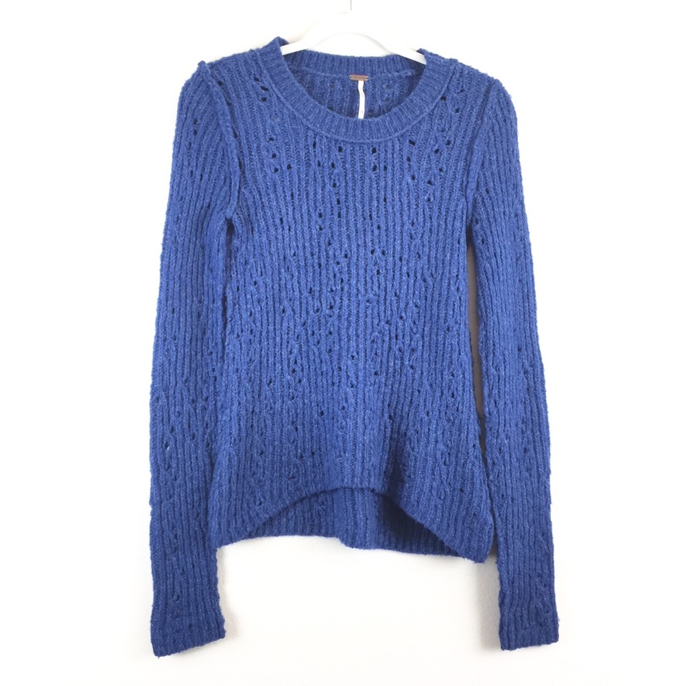 Free People Blue Open Knit Sweater